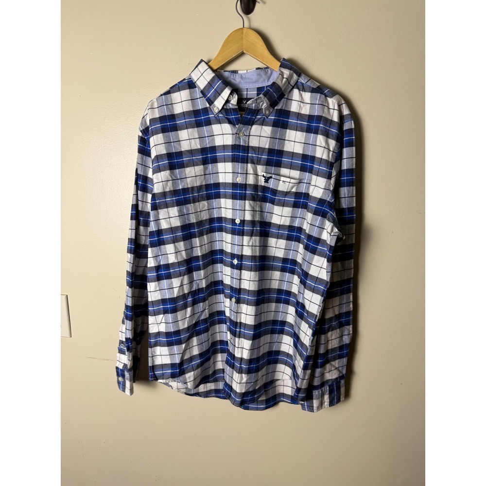 American Eagle Plaid Flannel Shirt‎ Classic Fit Mens Blue Casual NWT